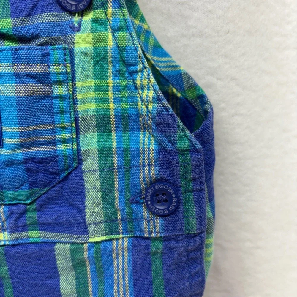 Baby OshKosh B'gosh Boys 3-6 Months Blue‎ Green Plaid Shortalls Overalls Summer
